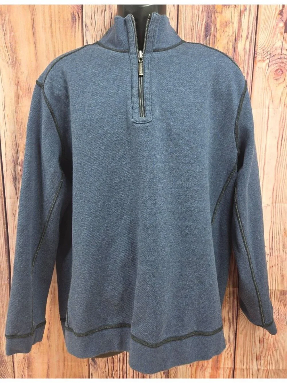 Tommy Bahama Blue-Black Reversible Quarter-Zip Sweater XL